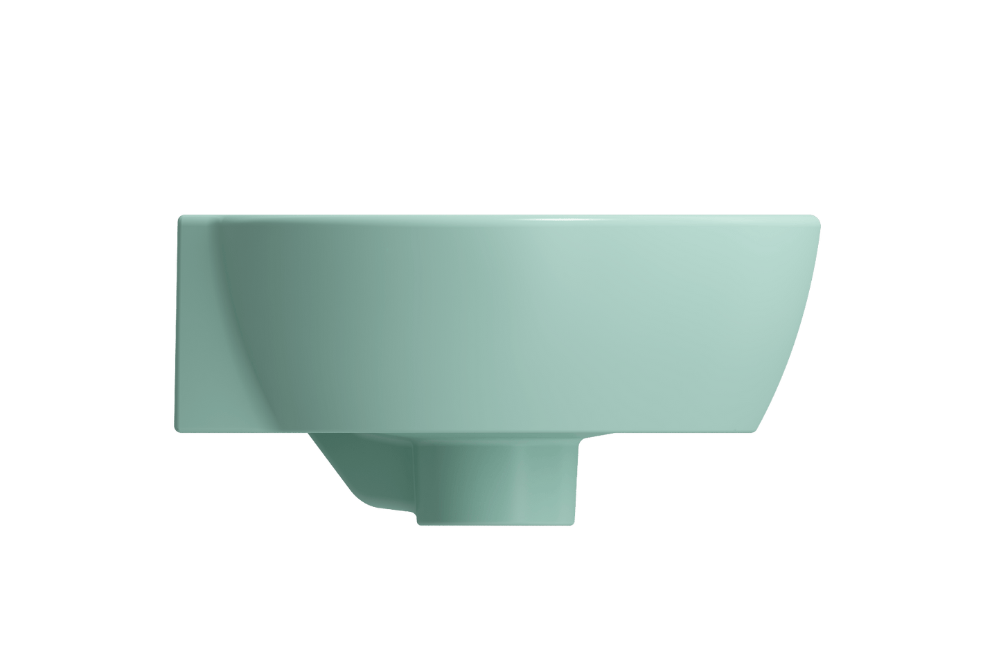 BOCCHI MILANO 12" Corner Sink Fireclay 1-Hole With Overflow in serene mint color, showcasing a sleek side angle view.
