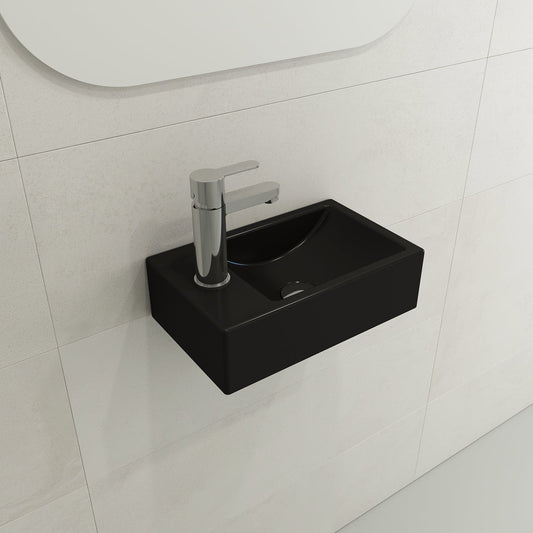 BOCCHI MILANO 14.5" Wall-Mounted Sink Fireclay 1-hole Left Side Faucet Deck With Overflow in matte black finish