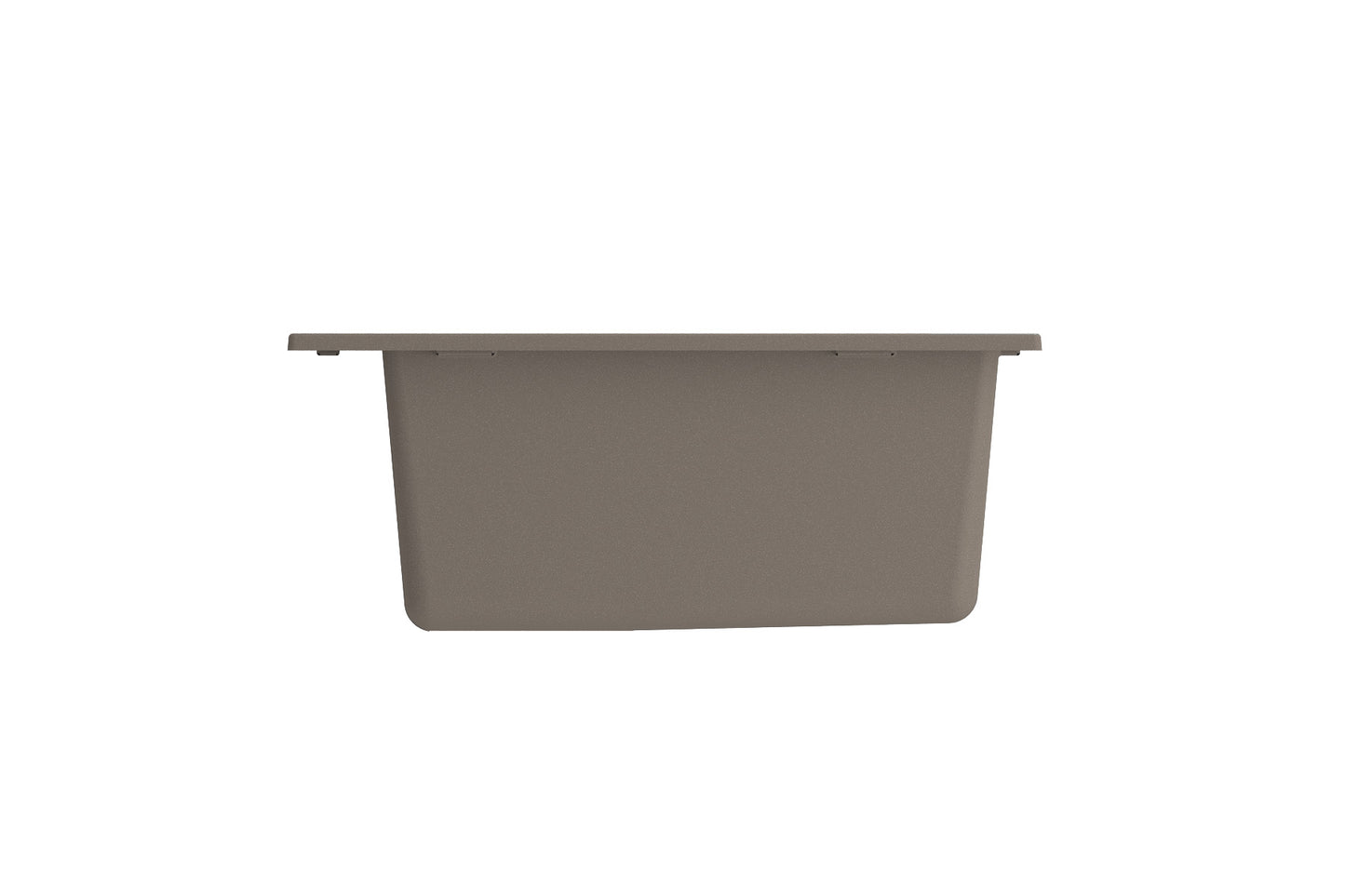 CAMPINO UNO 24" Single Bowl Dual Mount Granite Kitchen Sink with Strainer left side view in Mink color.