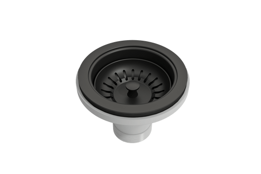 BOCCHI Kitchen Sink Strainer for Fireclay and Granite Sinks in elegant black finish.