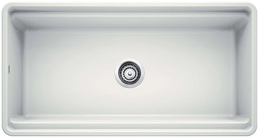Blanco Profina 36" Sink - unistalled, top view showing drain placement and workstation ledge