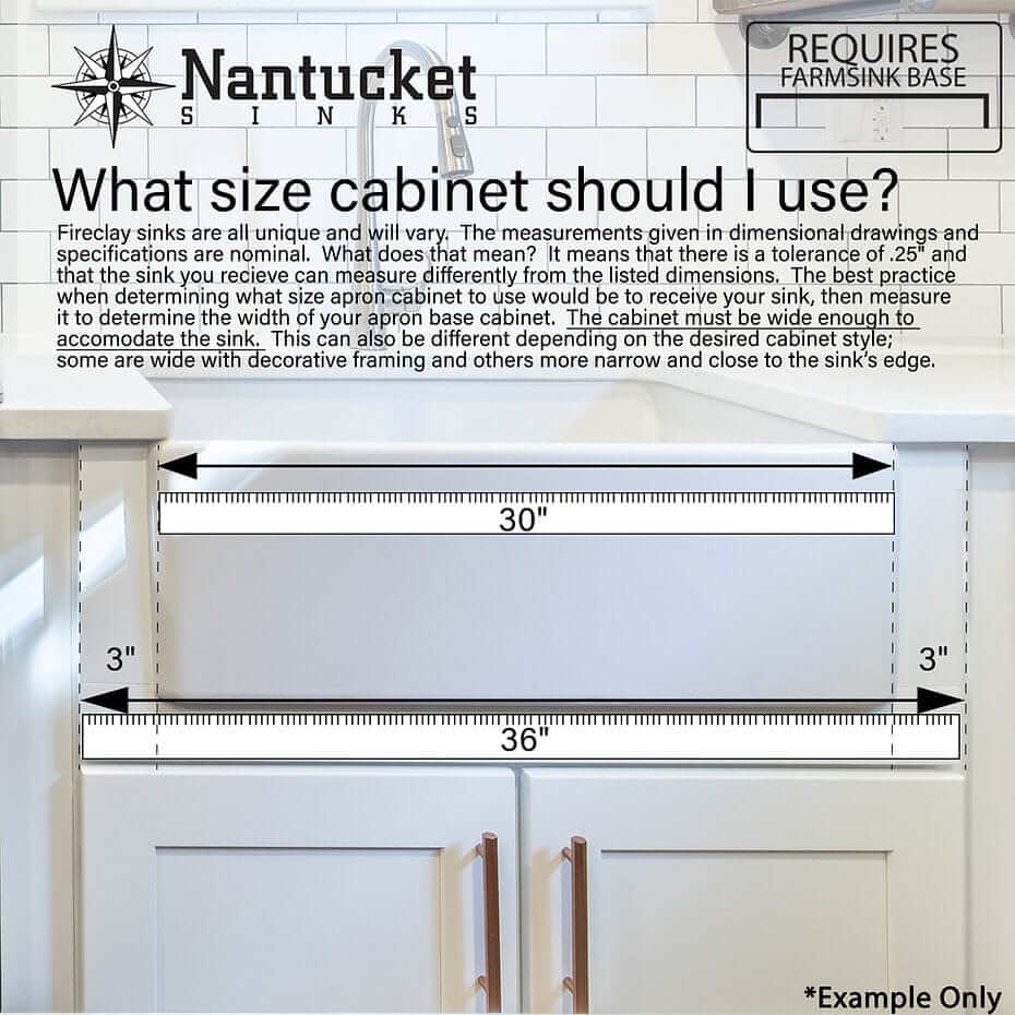 Nantucket 30" Workstation Fireclay Apron Sink Side Drain - T-PS30W size cabinet guide