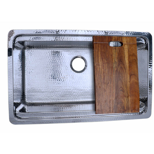 Nantucket KSSH-PS-3220 hand-hammered stainless prep station sink with cutting board