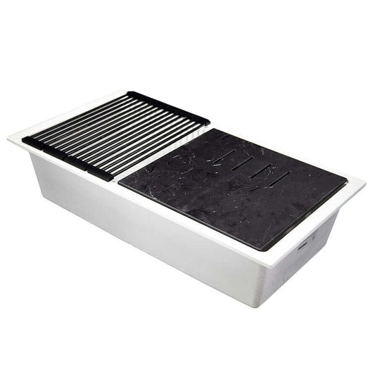 Nantucket 34" White Granite Composite Nano Workstation Undermount Kitchen Sink - PR3419-W-UM with black accessories