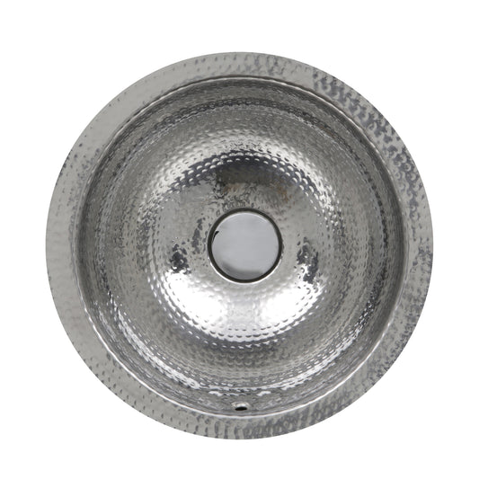 Nantucket 13-inch Hand Hammered Stainless Steel Round Undermount Bathroom Sink with Overflow ROS-OF