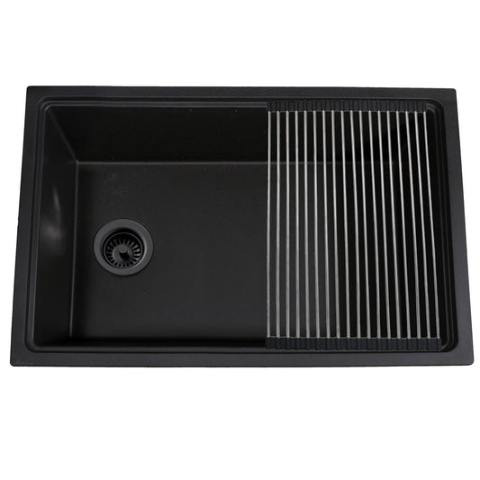 Nantucket PR3019PS-BL black granite workstation sink, view 2