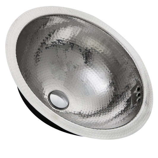 Nantucket 16.875-inch Hand Hammered Stainless Steel Round Undermount Bathroom Sink with Overflow RLS-OF