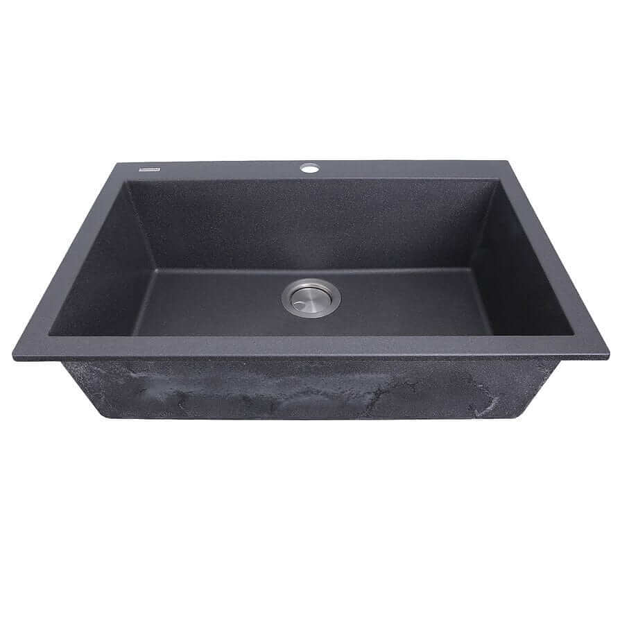 Front view of Nantucket 27" Single Bowl Dualmount Granite Composite Kitchen Sink in Black