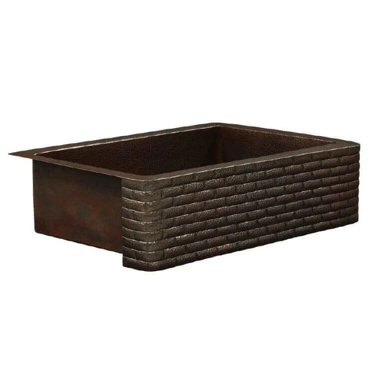 Thompson Kahlo 33" Aged Copper Farmhouse Kitchen Sink - 2KS-AD-3 with textured apron-front design.