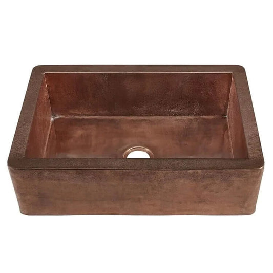 Thompson Kahlo 33" Handcrafted Copper Farmhouse Kitchen Sink - 2KS-RG in rose gold finish with wheat hammered texture.