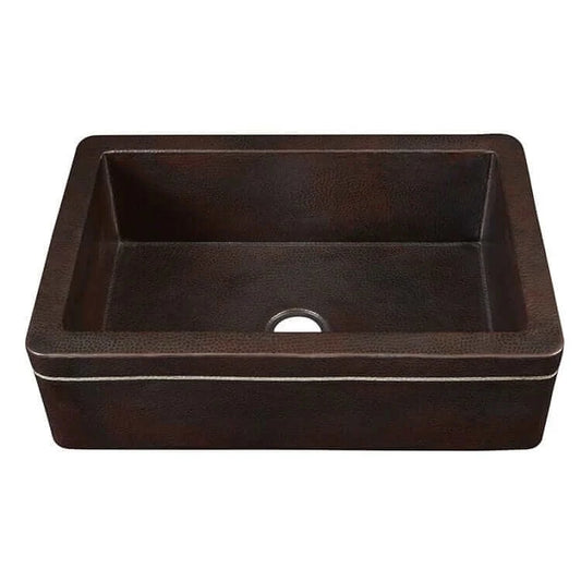 Thompson Kahlo 33" Silver Line Aged Copper Farmhouse Kitchen Sink - 2KS-SL with elegant design and silver line detailing.