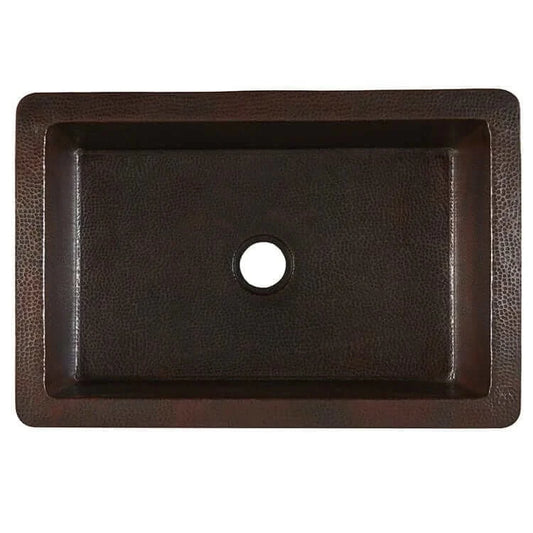 Thompson Kahlo 33" Silver Line Aged Copper Farmhouse Kitchen Sink - 2KS-SL top view showcasing elegant design and craftsmanship.