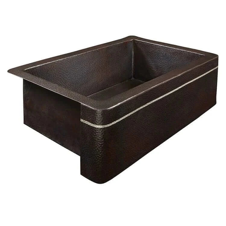 Thompson Kahlo 33" Silver Line Aged Copper Farmhouse Kitchen Sink - 2KS-SL showcasing elegant copper design.