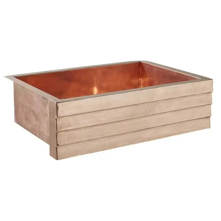 Thompson Kahlo 33" Handcrafted Copper Farmhouse Kitchen Sink - 2KS-T, showcasing a tiered polished copper design.