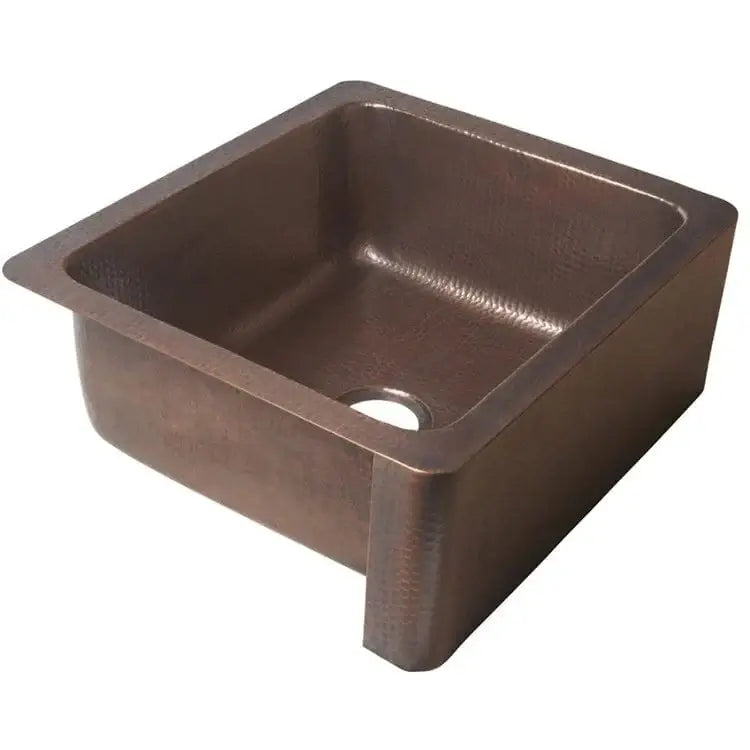 Thompson Quiroga 25" Antique Copper Undermount Sink - KSA-2522AH showcasing its hand hammered design and farmhouse apron-front style.