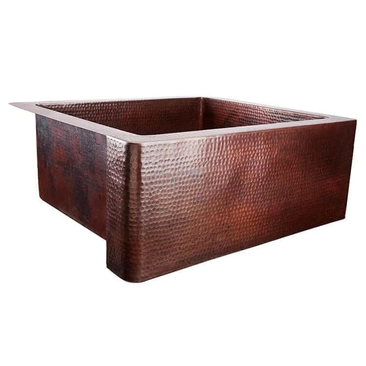 Thompson Cardenas 25" Aged Copper Farmhouse Kitchen Sink - KSA-2522BC showcasing its handcrafted, hammered design.