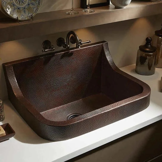 Thompson Diaz 30" Hammered Aged Copper Single Bowl Kitchen Sink - KSD-3022BC showcasing hand-hammered artistry and radiant beauty.