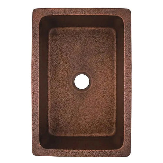 Thompson Villa 30" Hammered Antique Copper Single Bowl Kitchen Sink - KSU-3020AH from top view.