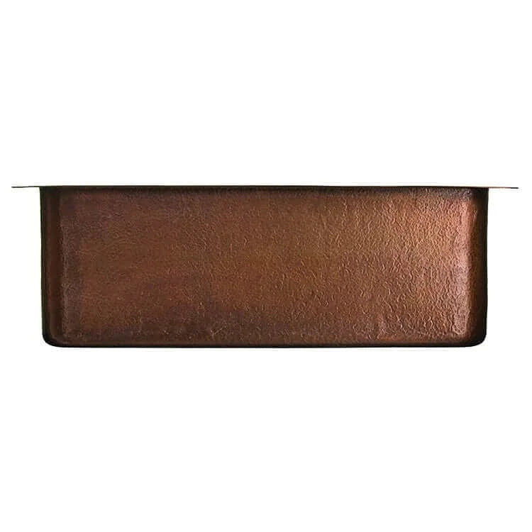 Thompson Villa 30" Hammered Antique Copper Single Bowl Kitchen Sink - KSU-3020AH side view showing unique hammered finish.