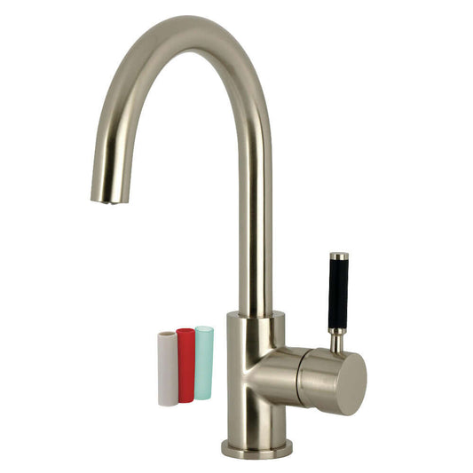 Fauceture LS8233DKL Kaiser Single-Handle Vessel Sink Faucet, Brushed Brass, right side view with high-arc spout and handle.