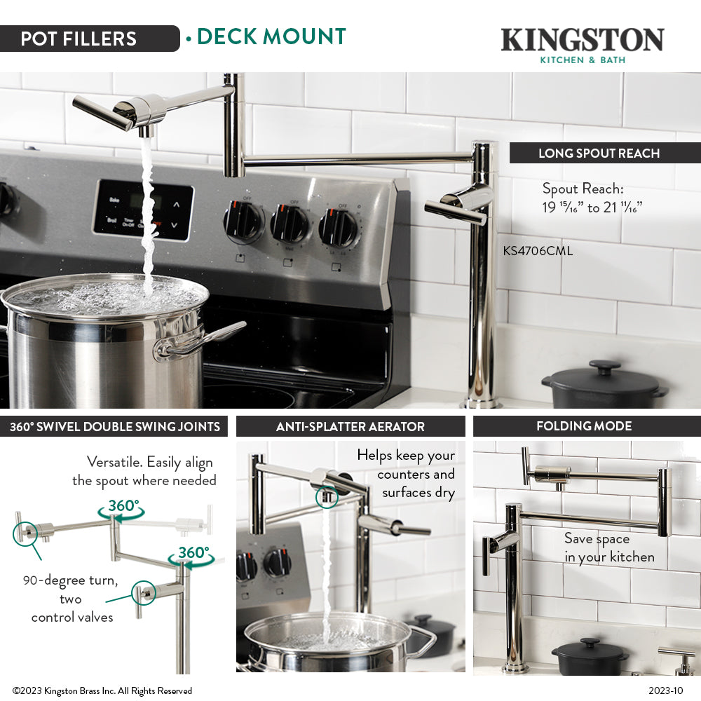 Kingston Brass KS4703CML Manhattan Deck Mount Pot Filler Faucet, Antique Brass with foldable swing arms