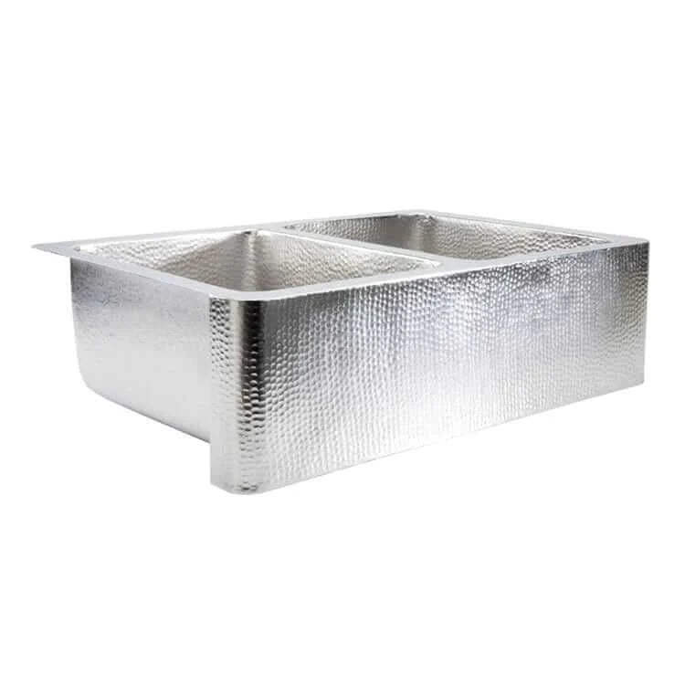 Thompson Quiroga 33" Hammered Stainless Steel Farmhouse Kitchen Sink - KDA-3322HSS, double bowl design with hammered finish.