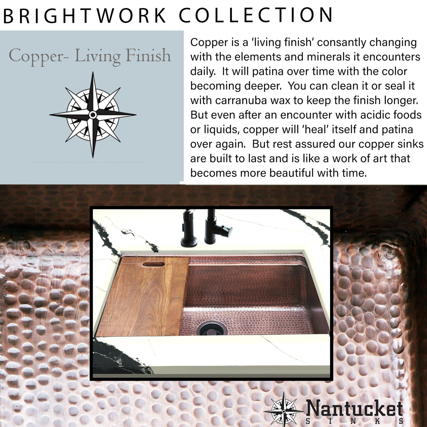 Nantucket 16.625" Copper Square Dual Mount Bar Sink and Cutting Board - SQRC-7PS