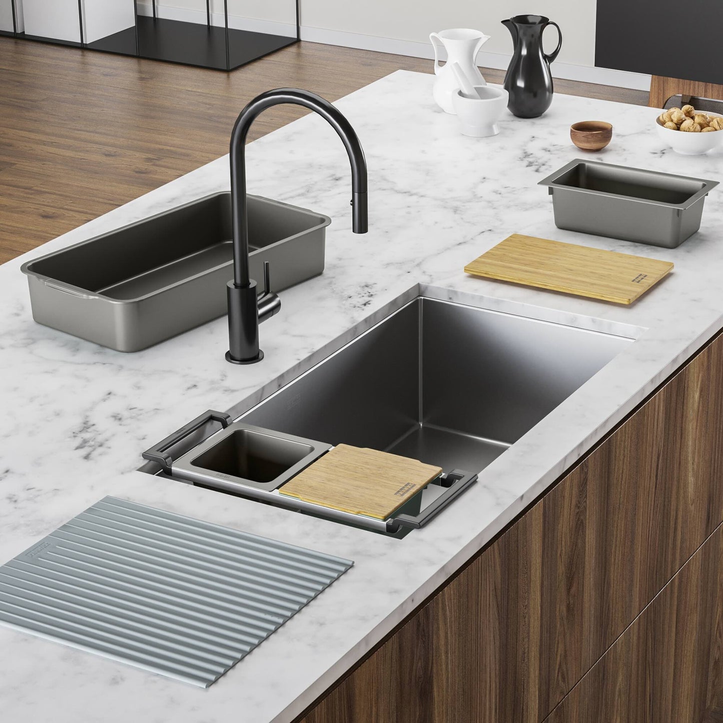 Franke Cube Workcenter 31.5-in. x 17.7-in. 18 Gauge Stainless Steel Undermount Single Bowl Kitchen Sink - CUX11030-WKC