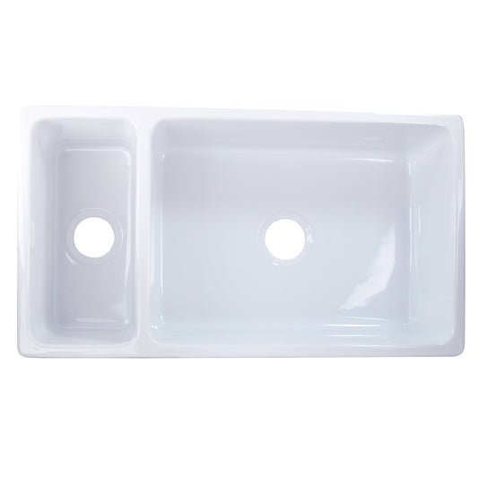 Nantucket ISFCGW35X19DBSO 35-inch Italian fireclay 90/10 double bowl farmhouse sink, view 2