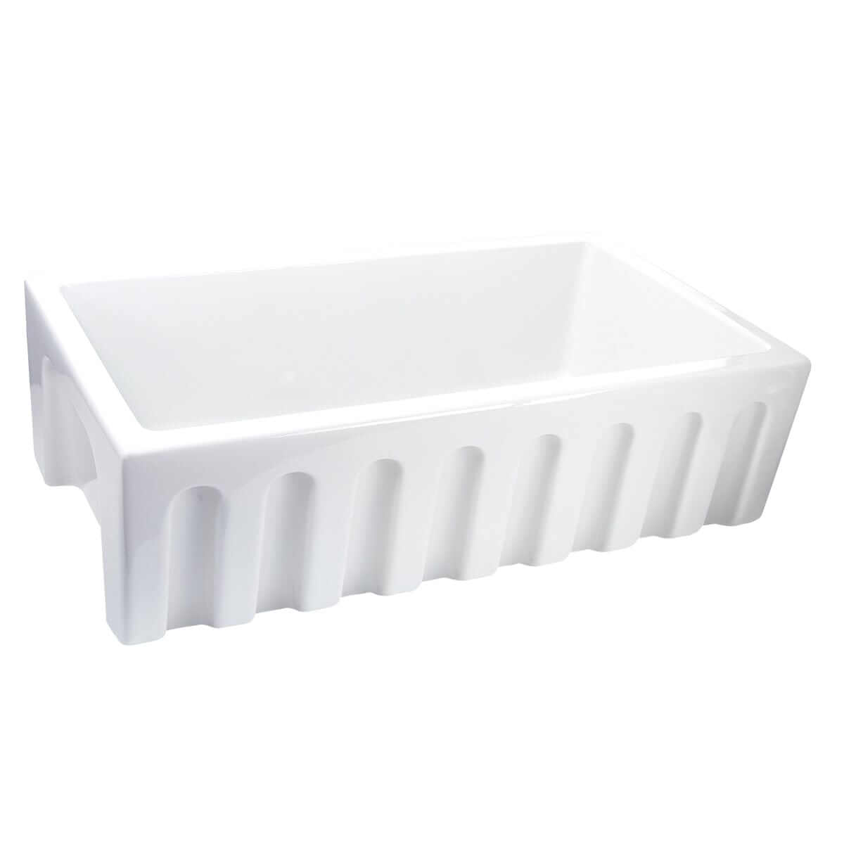Nantucket 33" Reversible Italian Fireclay Farmhouse Sink - ISFCW33x18SO with vintage fluted design.