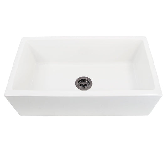 Nantucket 33" Reversible Italian Fireclay Farmhouse Sink - ISFCW33x18SO in white with center drain.