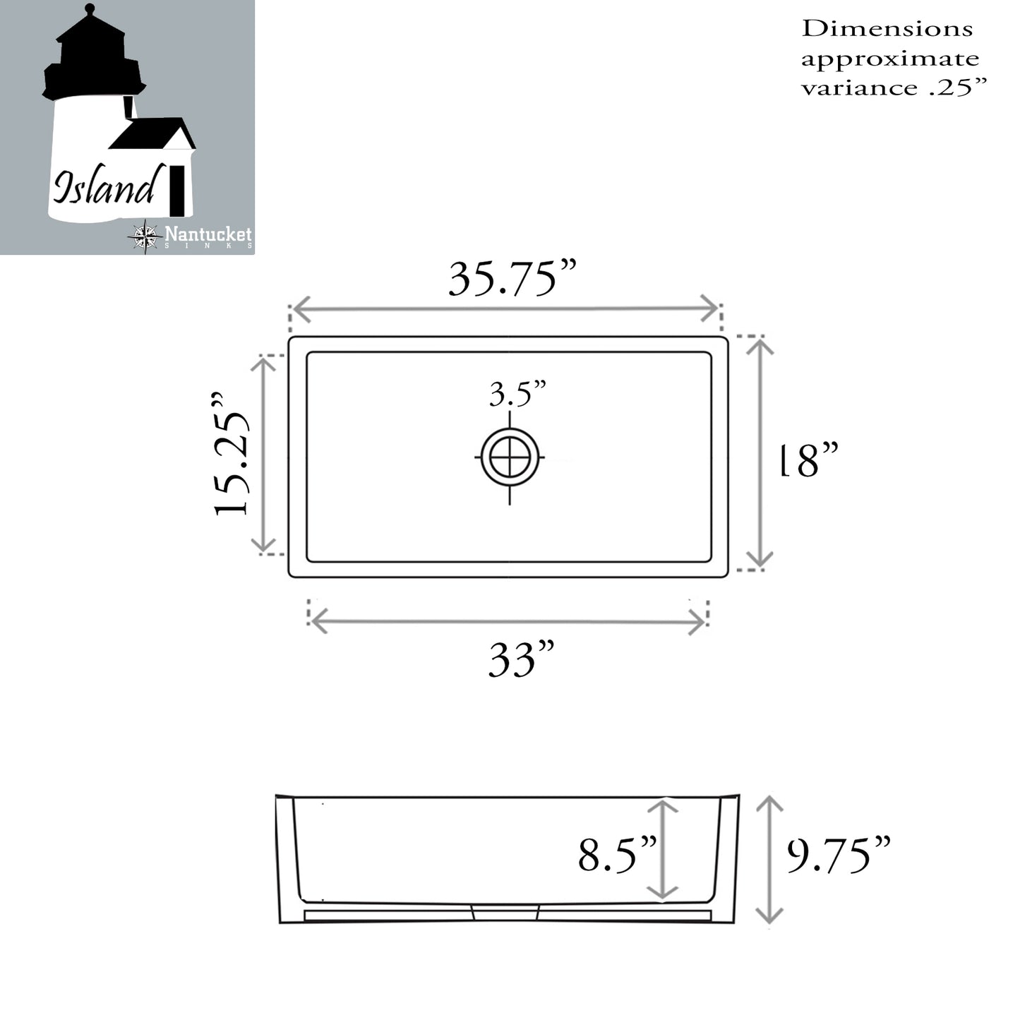 Nantucket 36" Reversible Italian Fireclay Farmhouse Sink - ISFCW36x18SO
