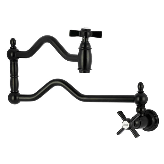 Kingston Brass KS210XZX-P Two-Handle 1-Hole Wall Mount Pot Filler Faucet in Matte Black, right side view