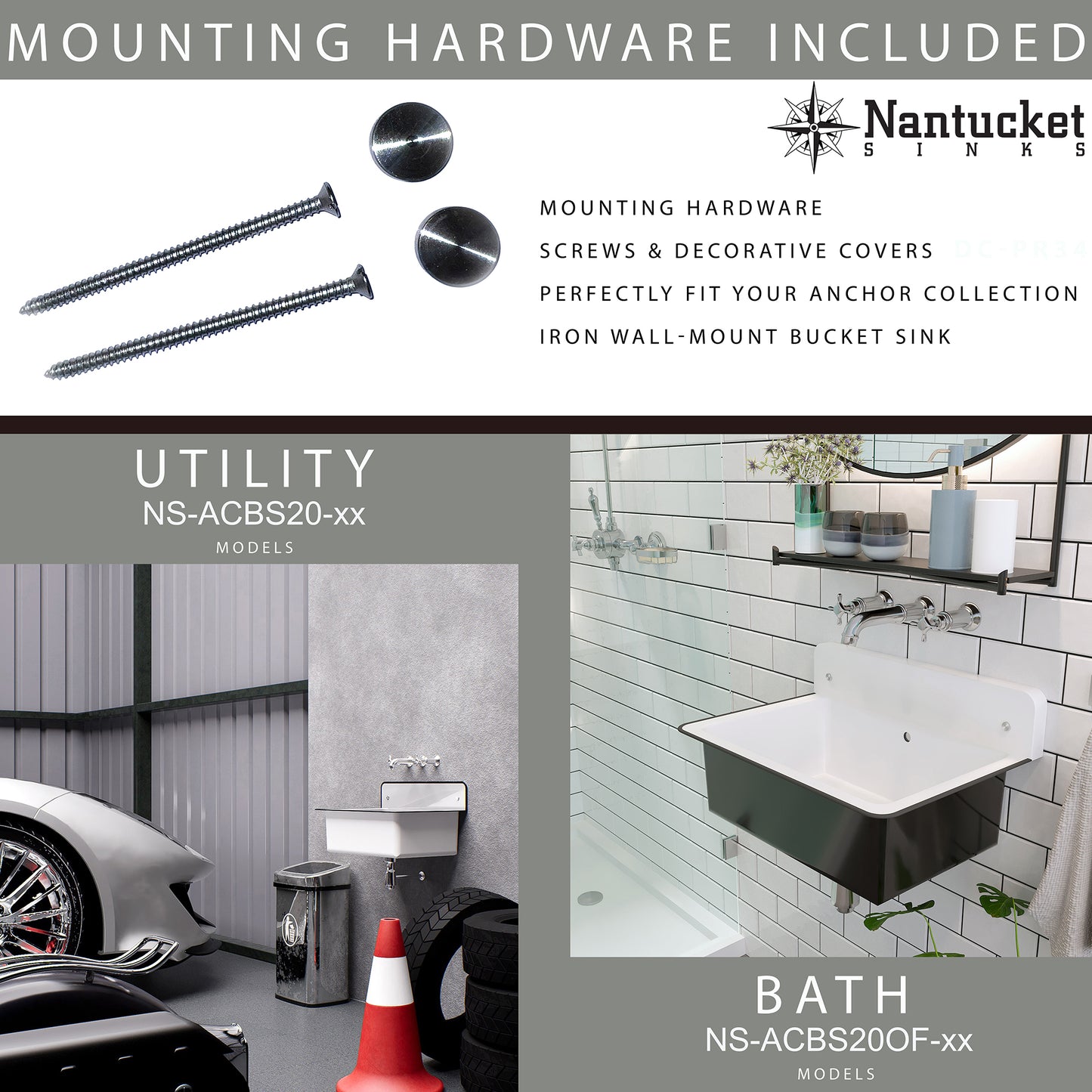 Nantucket NS-ACBS20 bucket sink wall mounting hardware