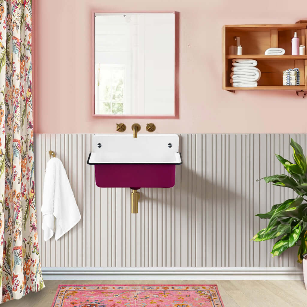 Nantucket 20" Wallmount Bucket Sink With Overflow - Pink - NS-ACBS20OF-PNKW showcased in a stylish bathroom setting.