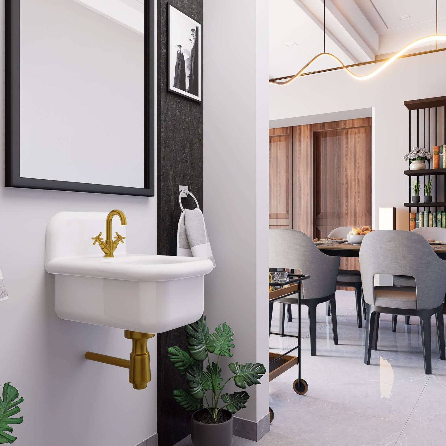 Nantucket 14" Fireclay Wallmount Bath Sink - NS-VCDM14-WW in a modern bathroom setting.