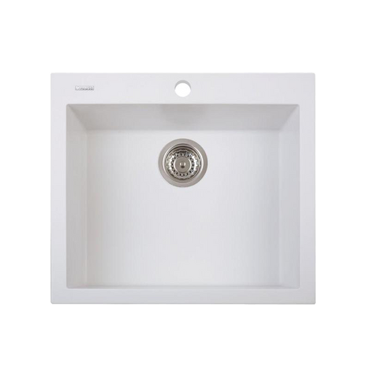 LaToscana One Series 23" Drop-In Single Bowl Kitchen Sink front view in Milk White with air purification technology.