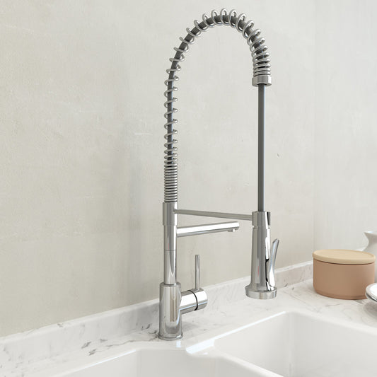 BOCCHI MAGGIORE 2.0 Dual-Spout Professional Kitchen Faucet in chrome finish with flexible gooseneck design.