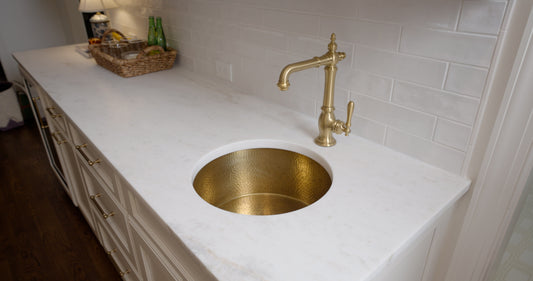 Thompson De La Cruz 17 inch round hand-hammered semi-satin brass bar and prep sink, PU-1708HPB