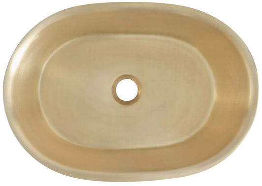 Thompson Quintana Handcrafted Oval Vessel Sink in Satin Brass and Burnished Nickel - KCBV1712 top view showing finish and design.