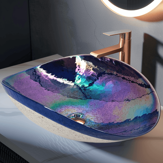 Ruvati Murano 19 inch seashell glass vessel bathroom sink in Celestial Blue, RVB3042