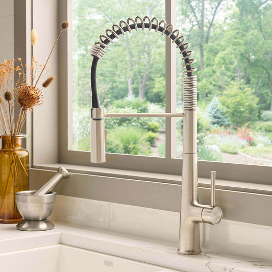 Ruvati RVF1232 Seneca Single-Handle Pull-Down Kitchen Faucet with Pre-Rinse Sprayer in Stainless Steel