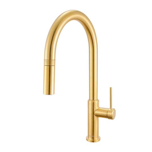 Ruvati RVF1237 Vestia Single-Handle Pull-Down Kitchen Faucet with Knurl Detail in Brushed Gold Finish