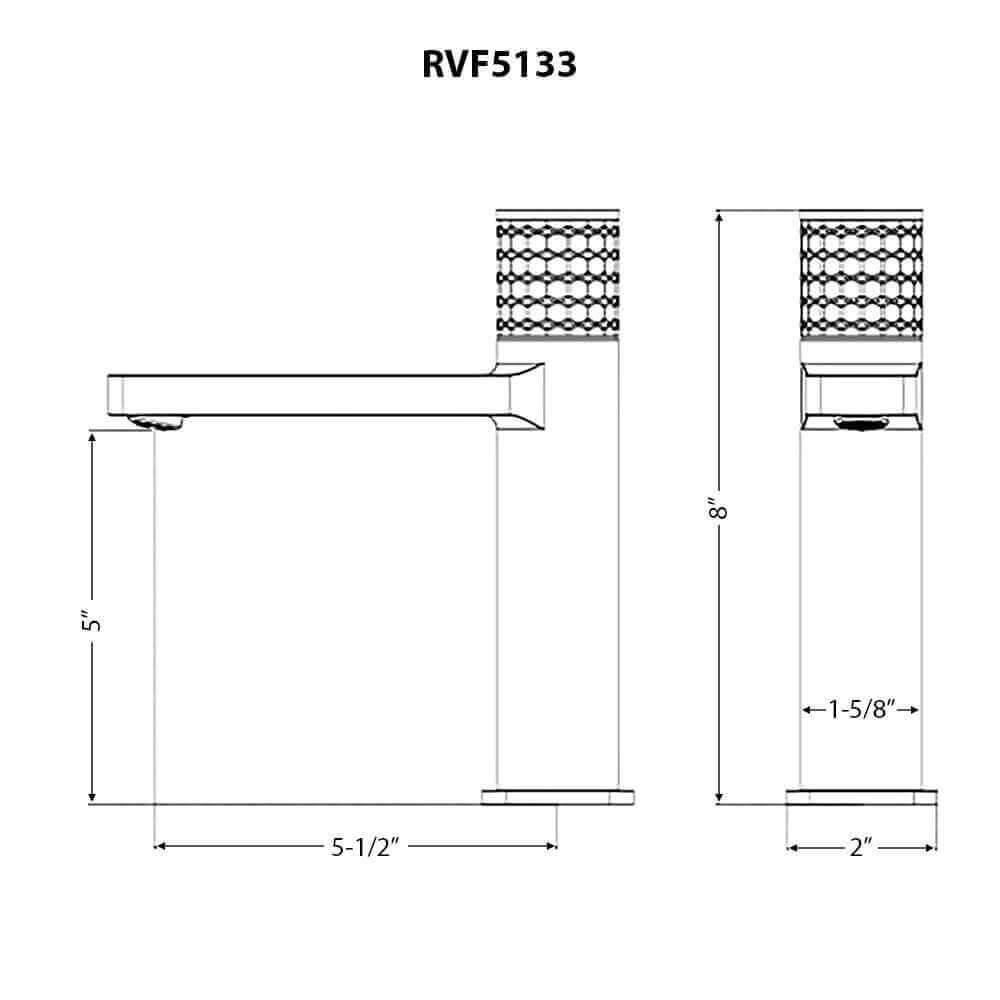 Ruvati RVF5133 Emilio Single-Handle Bathroom Faucet with Diamond Pattern Handle dimensions and design details.