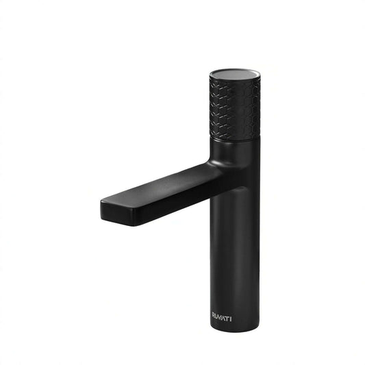 Ruvati RVF5133 Emilio Single-Handle Bathroom Faucet with Diamond Pattern Handle in Gunmetal Black finish.