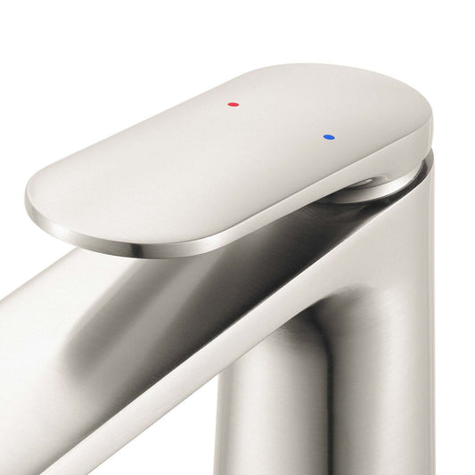 Ruvati RVF5136 Este Single-Handle Tall Vessel Bathroom Faucet polished nickel handle with blue and red indicator dots.
