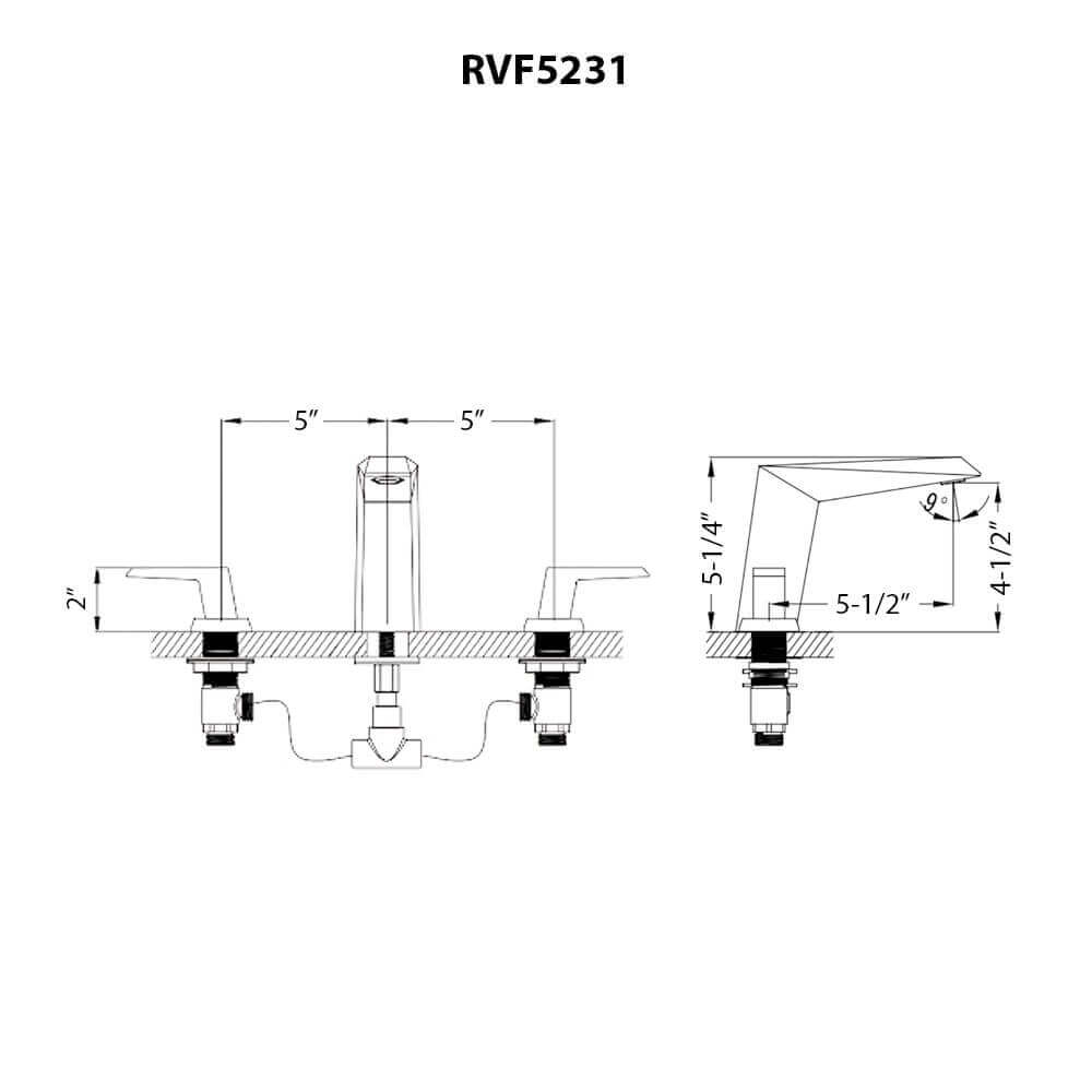 Ruvati RVF5231 Tropea Two-Handle Widespread Bathroom Faucet in Brushed Nickel technical drawing dimensions
