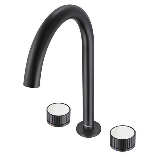Ruvati RVF5232 Athena Two-Handle Widespread Bathroom Faucet with Stone Detail in Matte Black finish