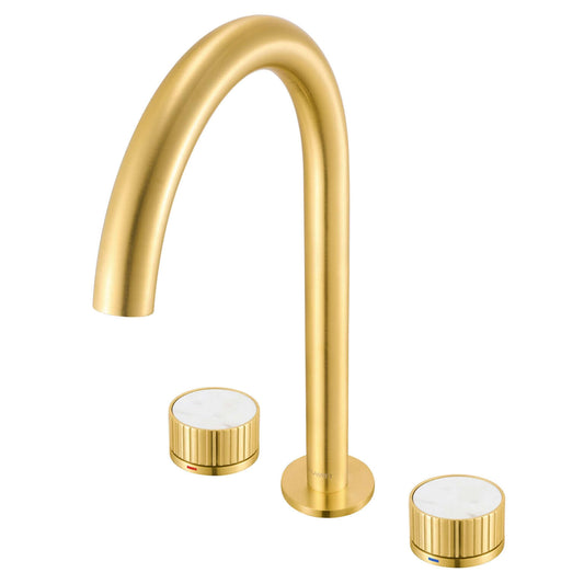 Ruvati RVF5232 Athena Two-Handle Widespread Bathroom Faucet with Stone Detail in Brushed Gold finish