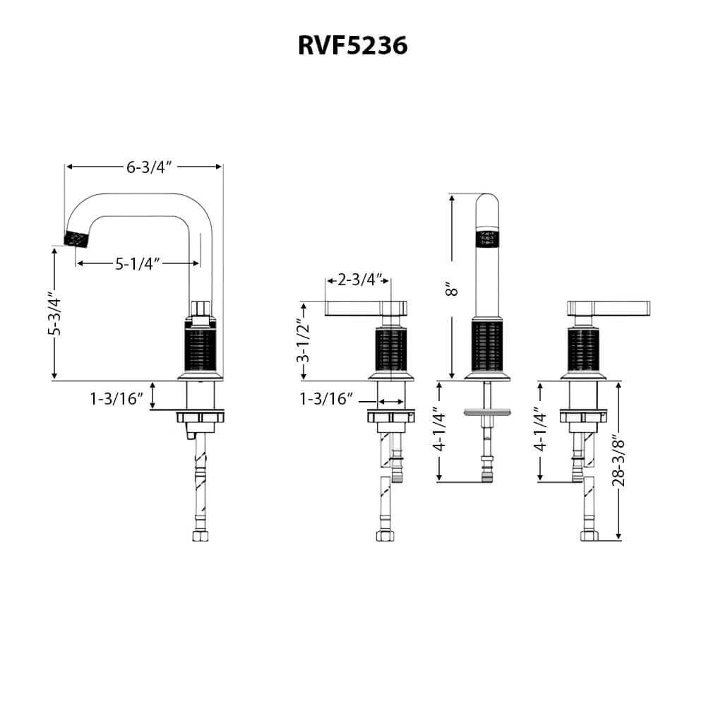 Ruvati RVF5236 Barolo Two-Handle Widespread Bathroom Faucet technical dimensions diagram
